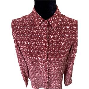 Max Mara Weekend - 100% Silk Floral Cherry Red Long‎ Sleeve Blouse Size 4 US